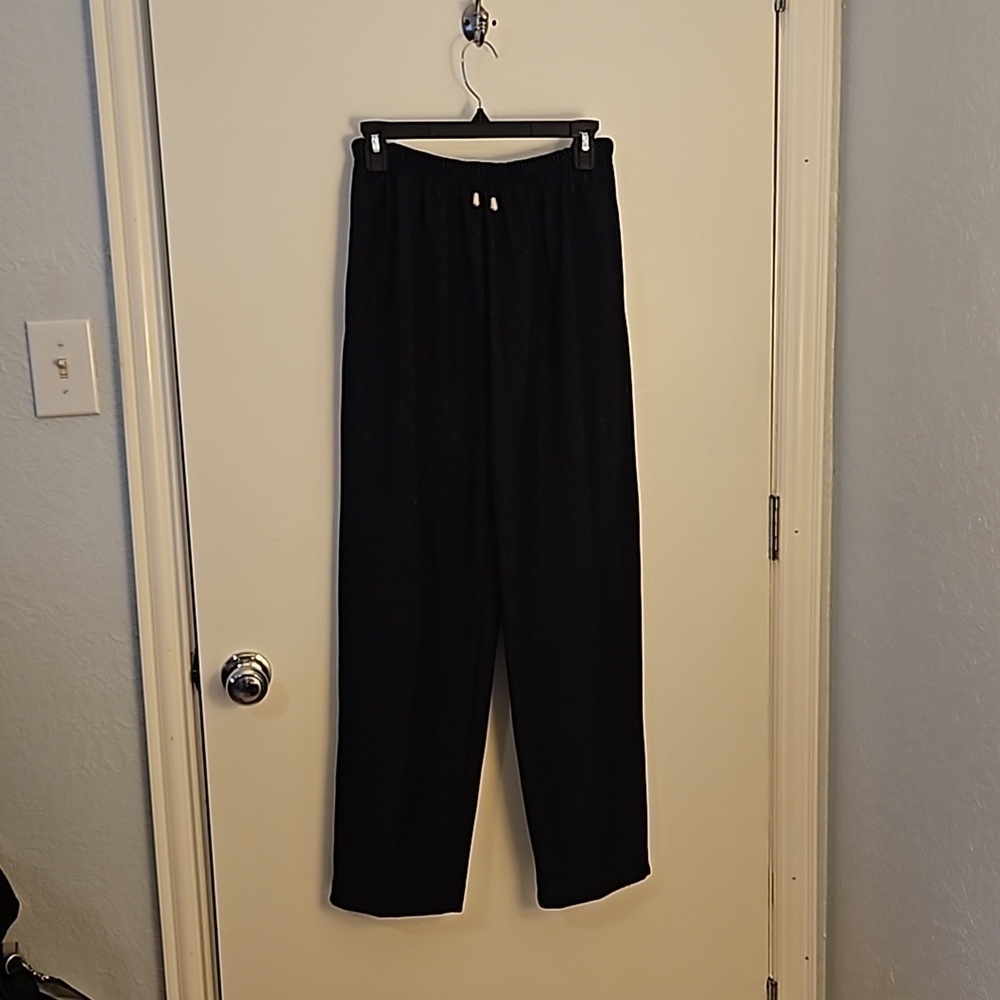 VTG BLAST 1990s Black Metallic Gold Drawstring Elastic High Waist Pants - Picture 4 of 10